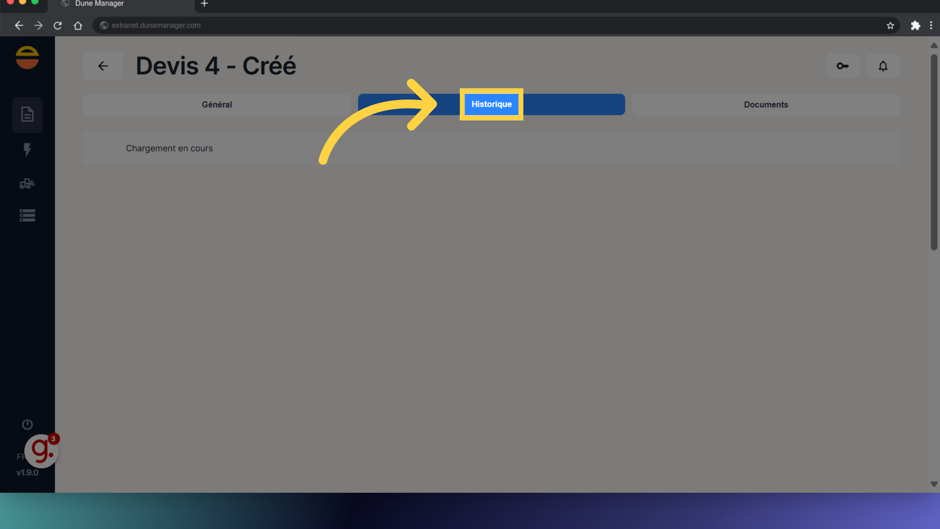 Cliquez 'Historique'