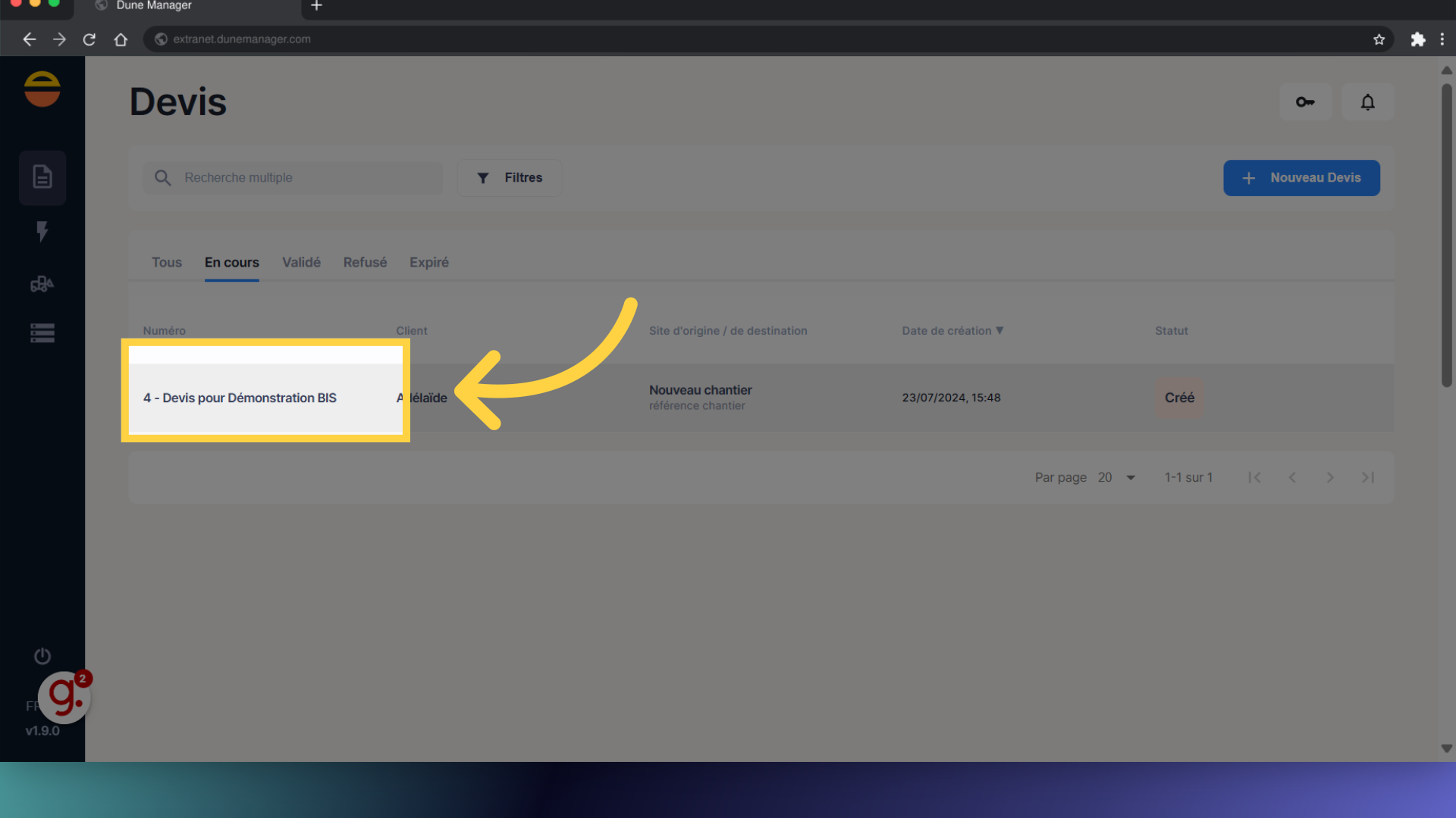 Sélectionnez le devis souhaité