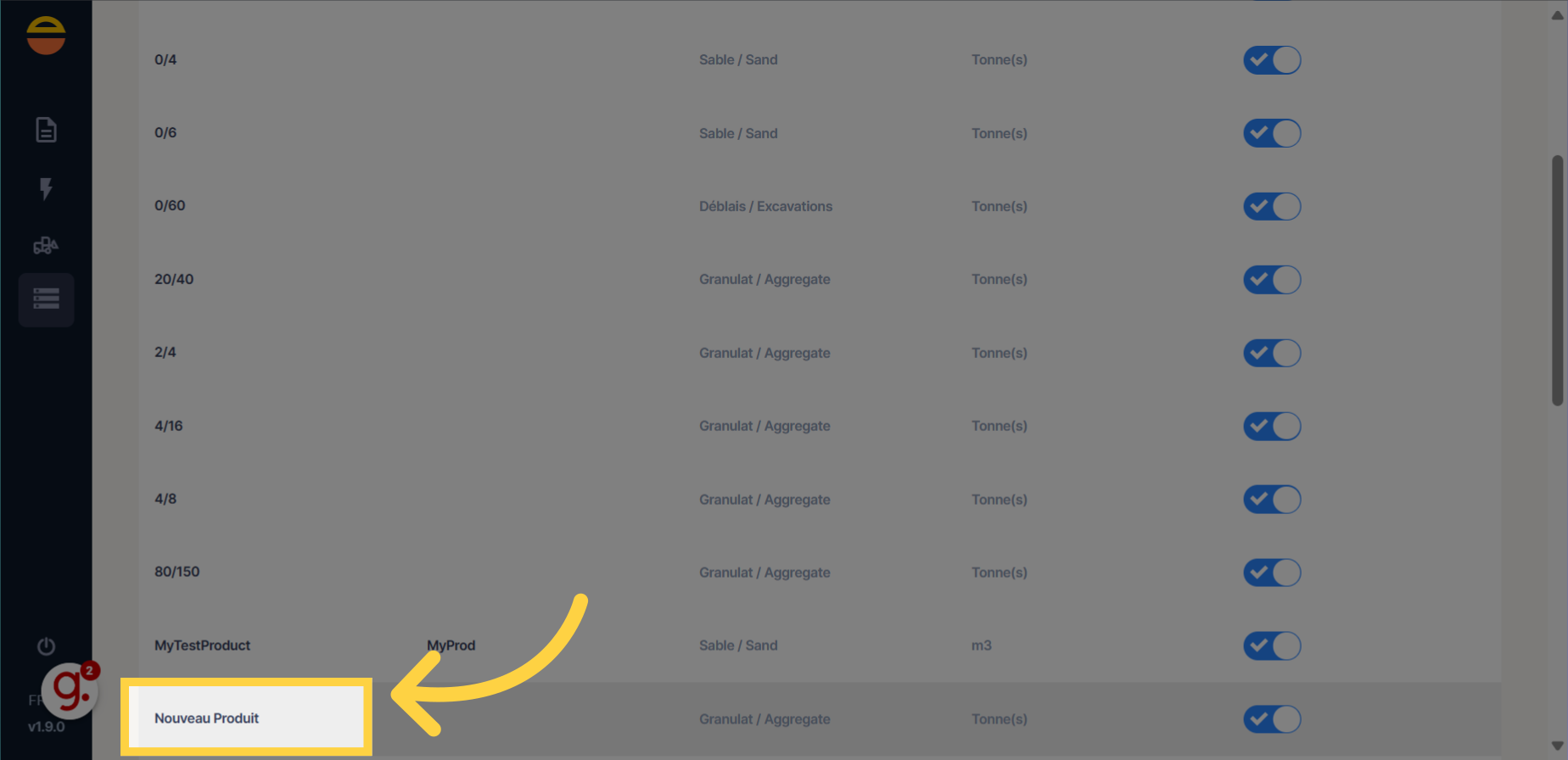 Sélectionner le produit souhaité