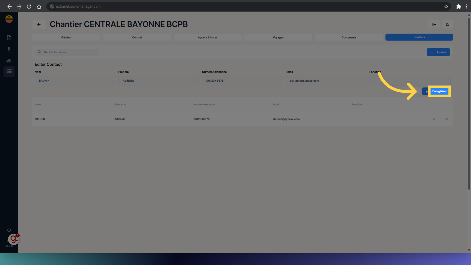 Une fois les évolutions réalisées, cliquez 'Enregistrer'