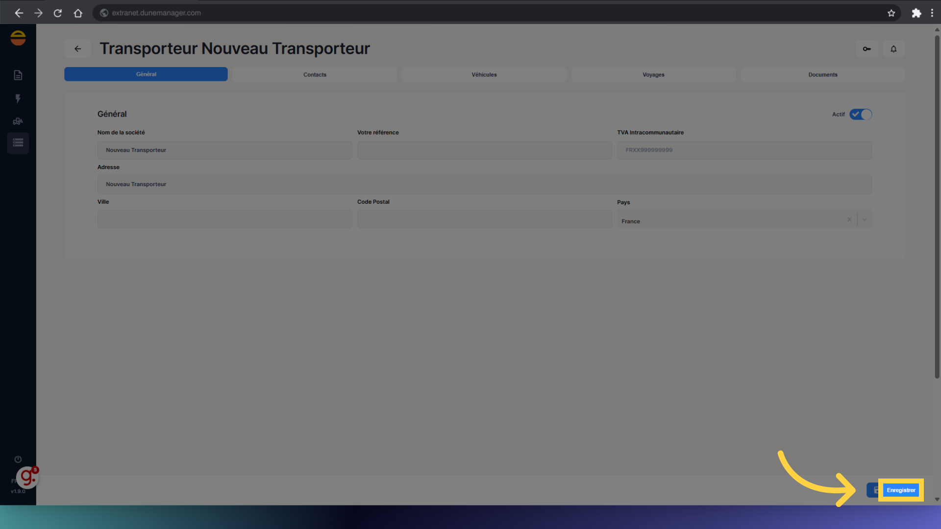 Cliquez 'Enregistrer'