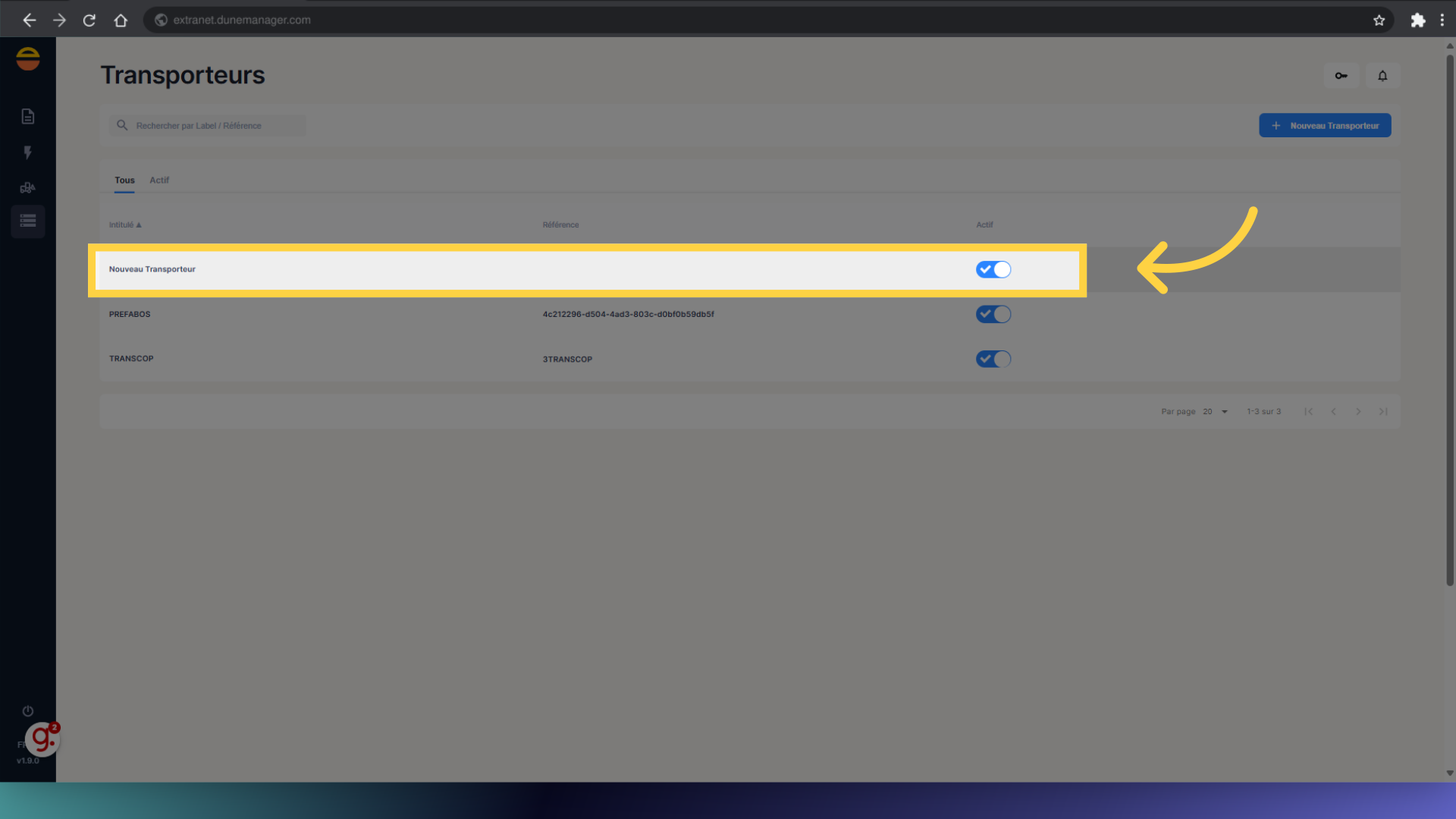 Sélectionnez le transporteur souhaité