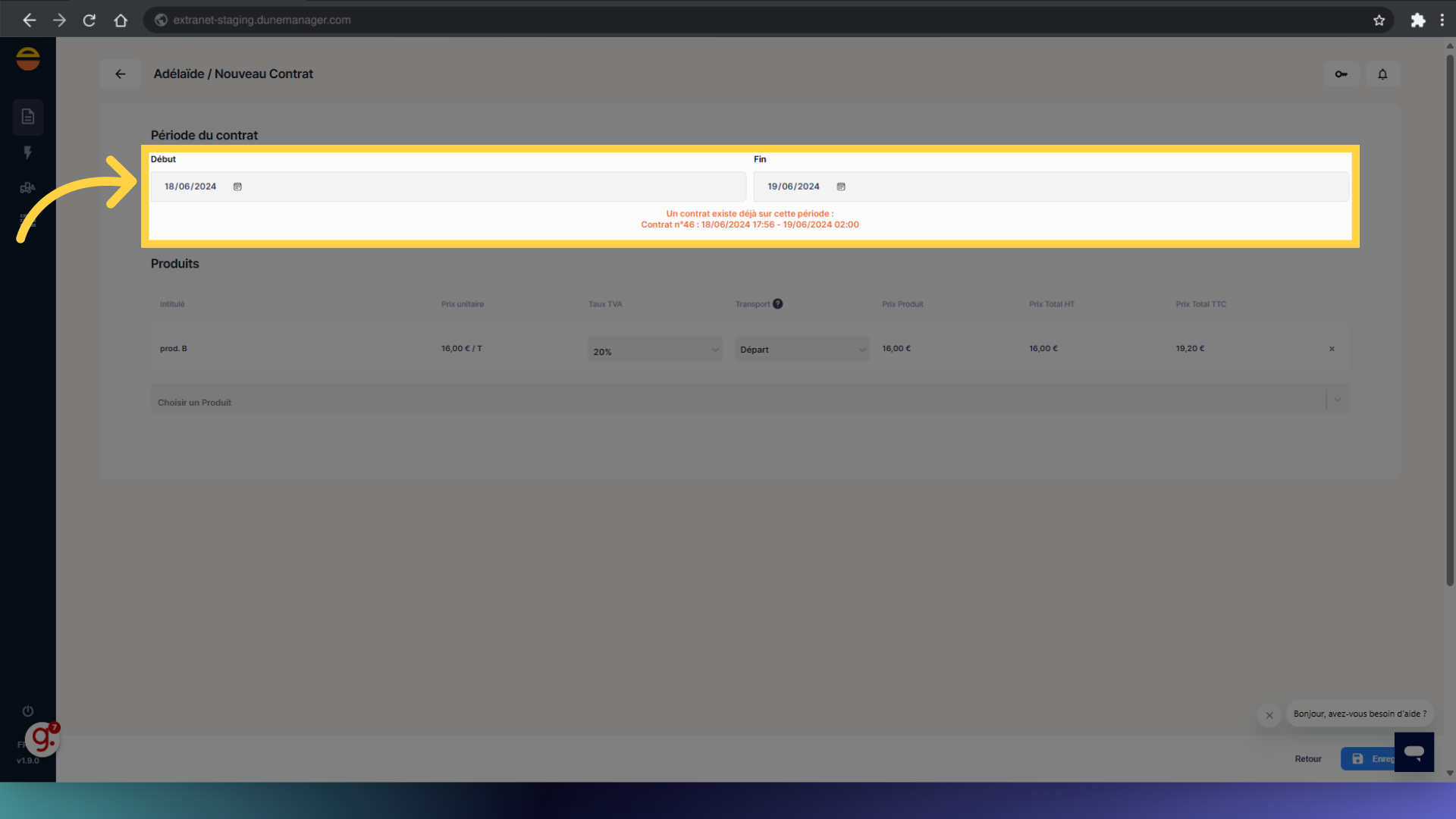 Attention, 2 contrats ne peuvent être ouvert à la même date