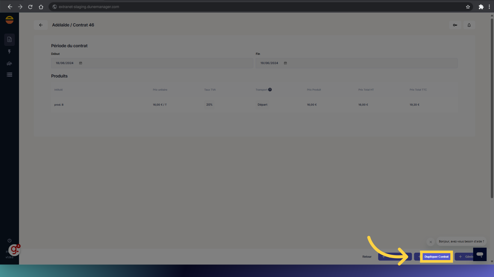 Cliquez 'Dupliquer Contrat'