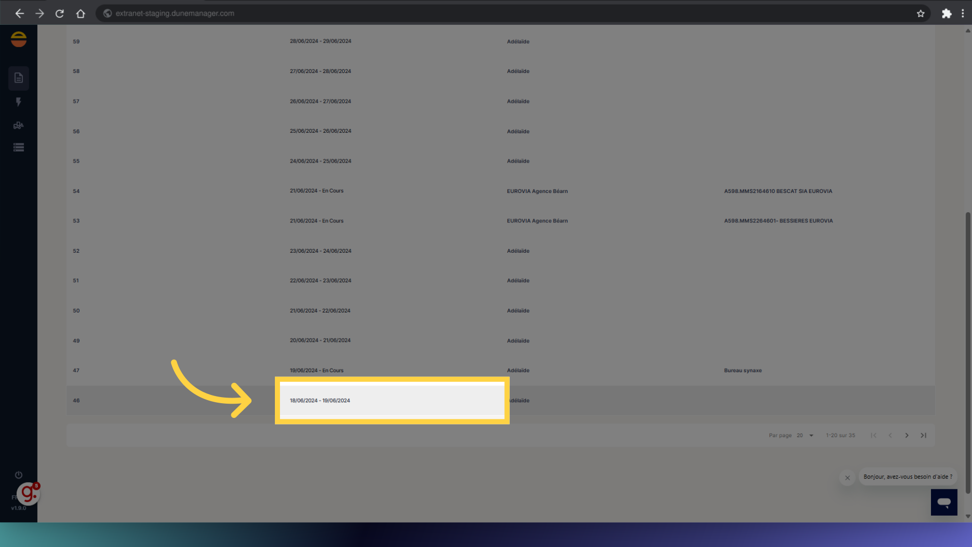 Sélectionnez le contrat souhaité