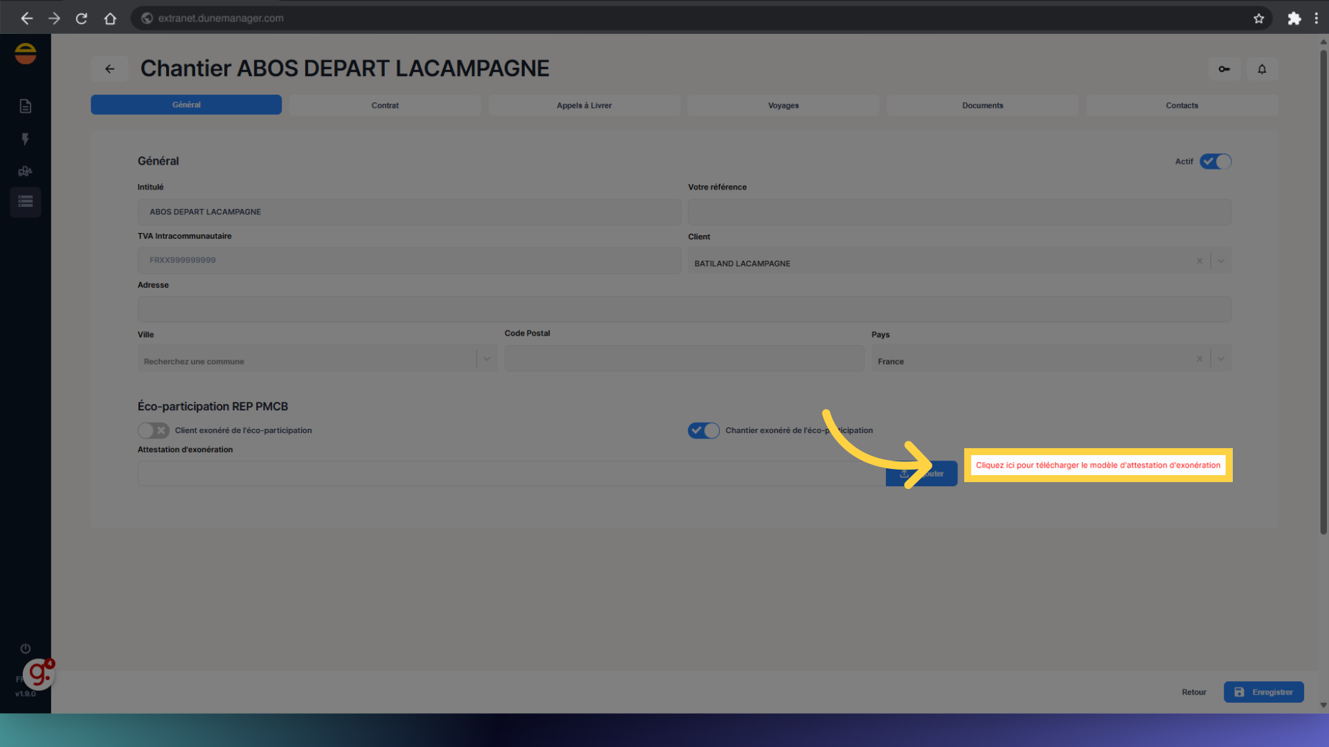 Si besoin, cliquez 'Cliquez ici pour télécharger le modèle d'attestation d'exonération'