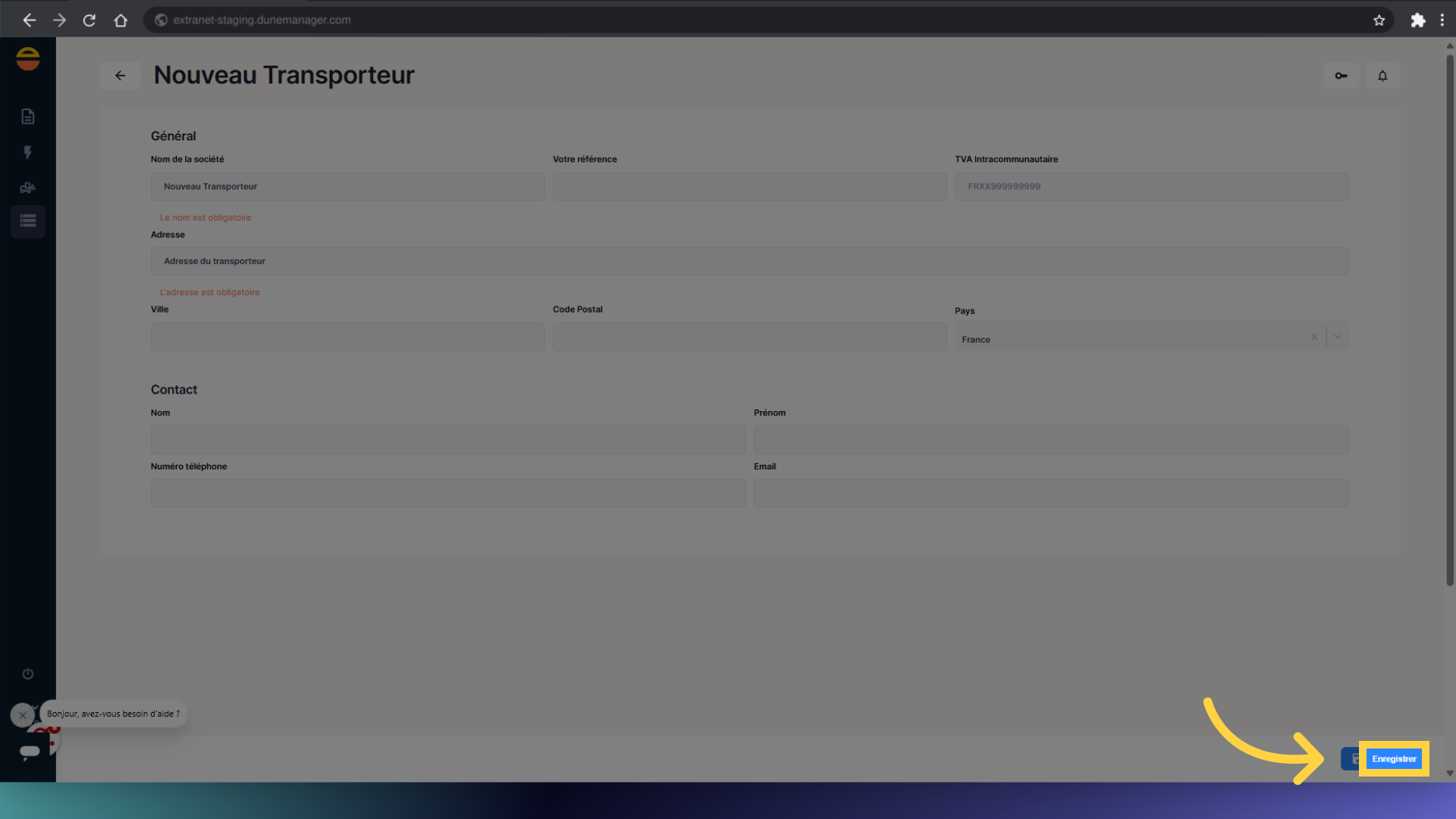 Cliquez 'Enregistrer'