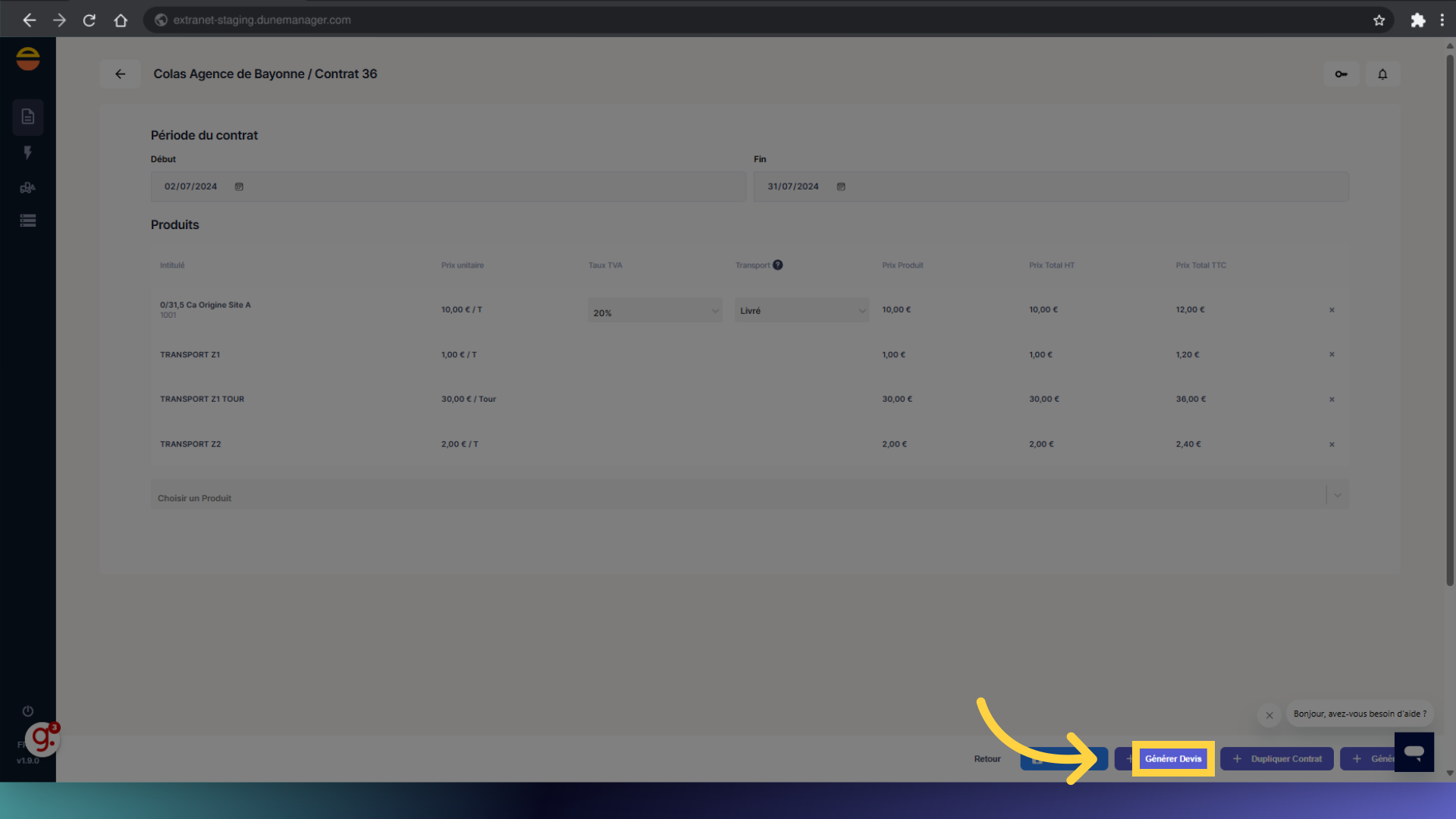 Cliquez 'Générer Devis'