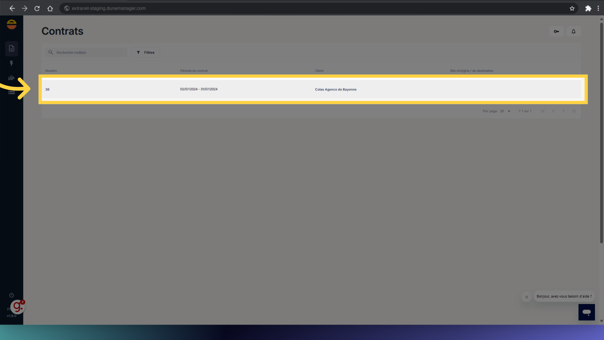 Sélectionnez le contrat souhaité