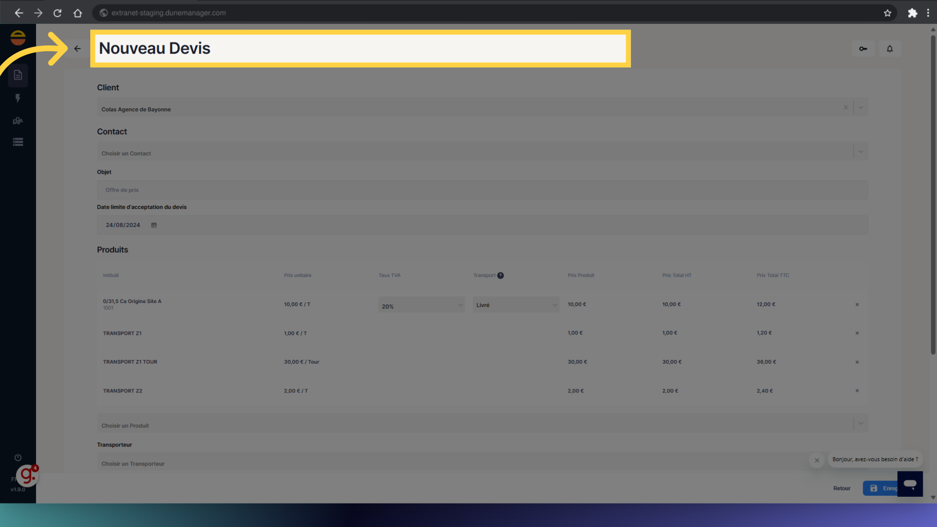 Un nouveau Devis est créé - à vous de le modifiez si besoin