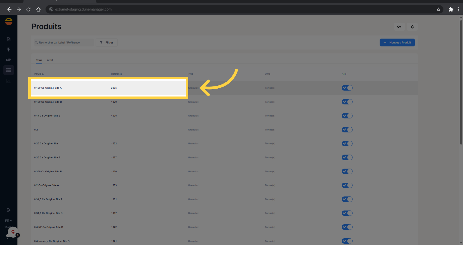 Cliquez sur le produit souhaité