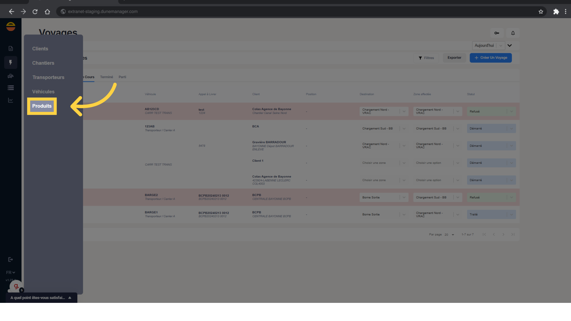 Cliquez sur 'Produits'