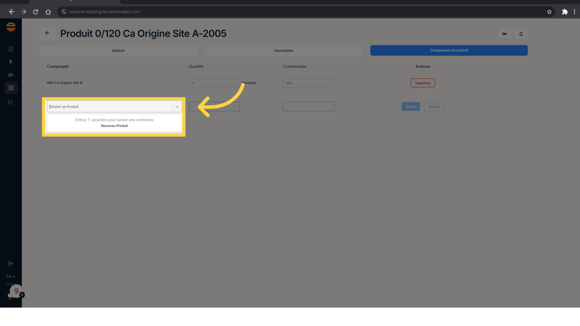 Renseignez le nom du produit