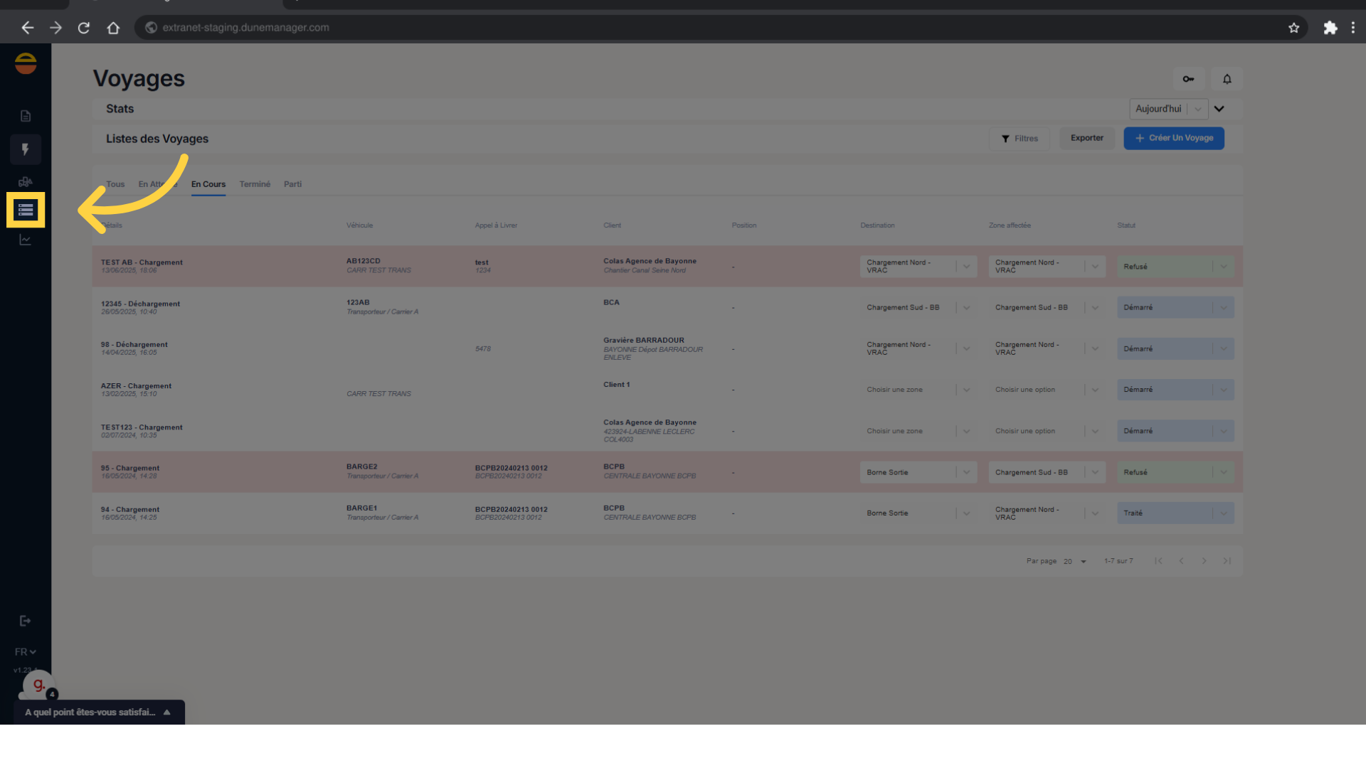 Cliquez sur l'icône liste