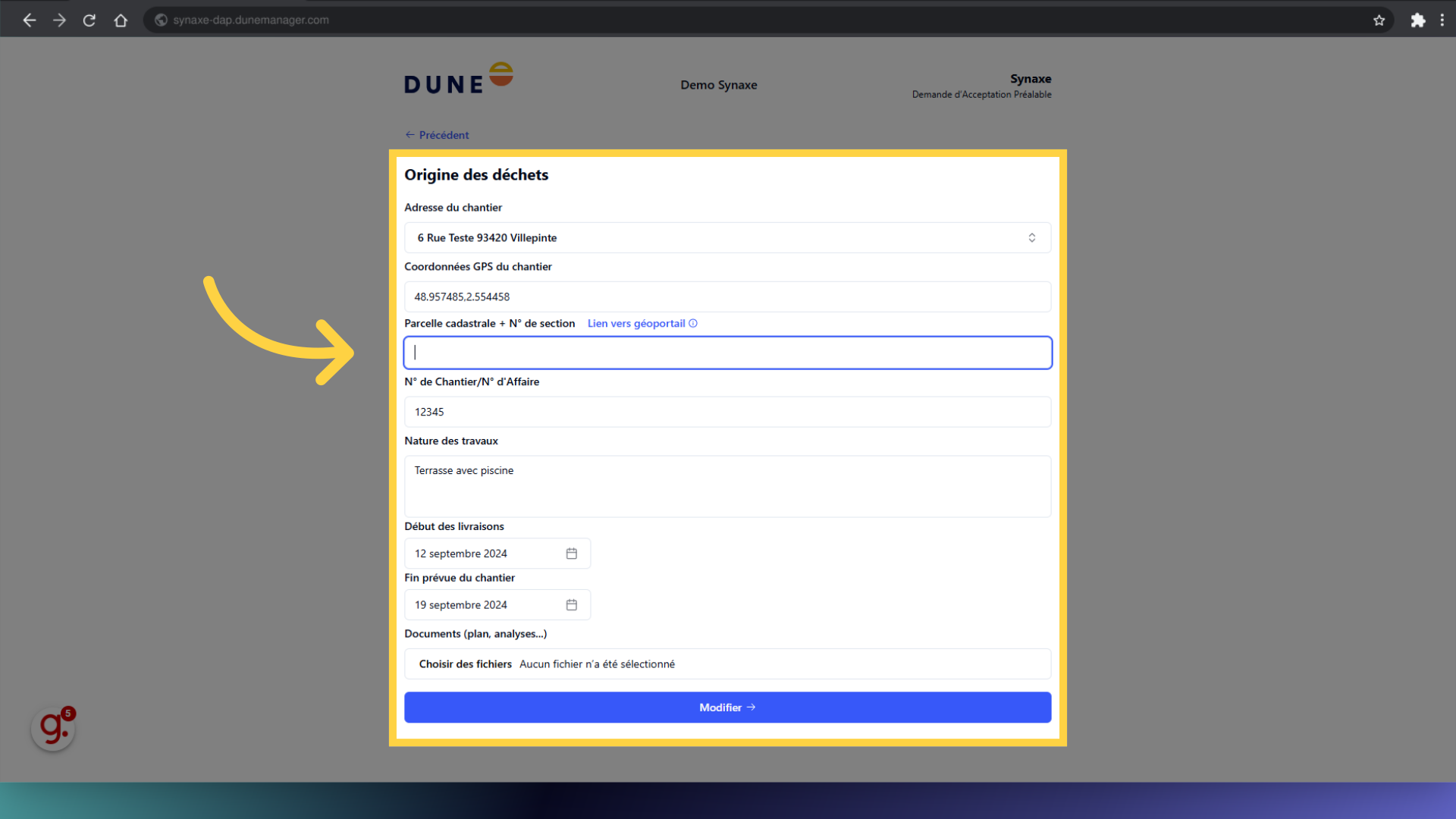 Editez les champs nécessaires