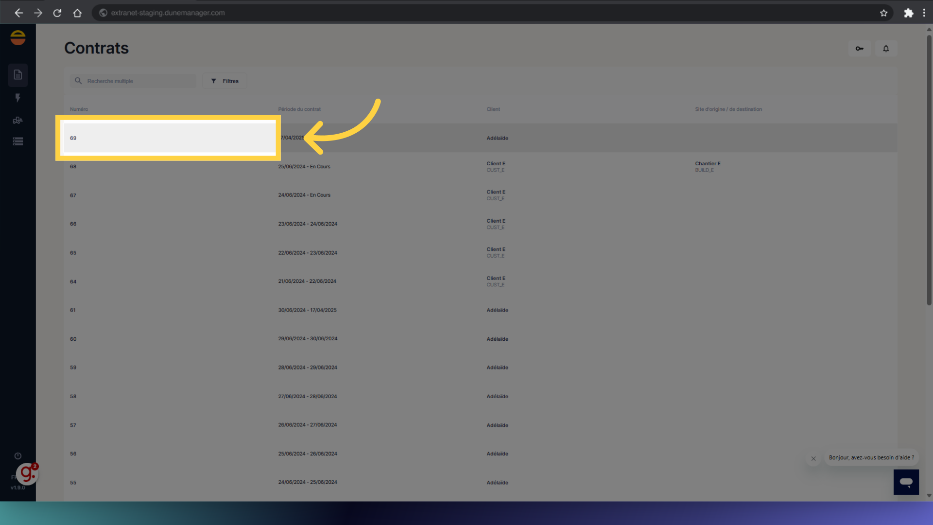 Sélectionnez le contrat souhaité