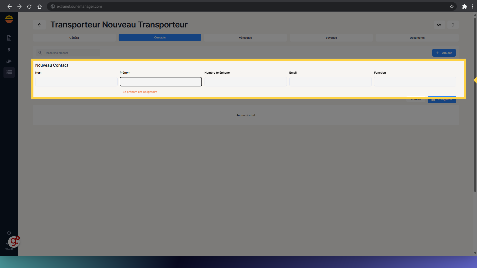 Remplir les informations nécessaires
