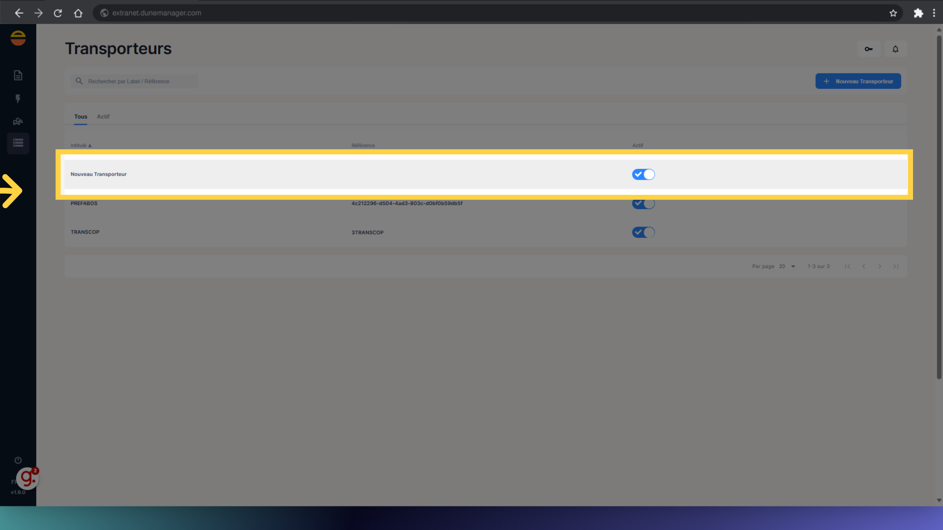 Sélectionnez le Transporteur souhaité