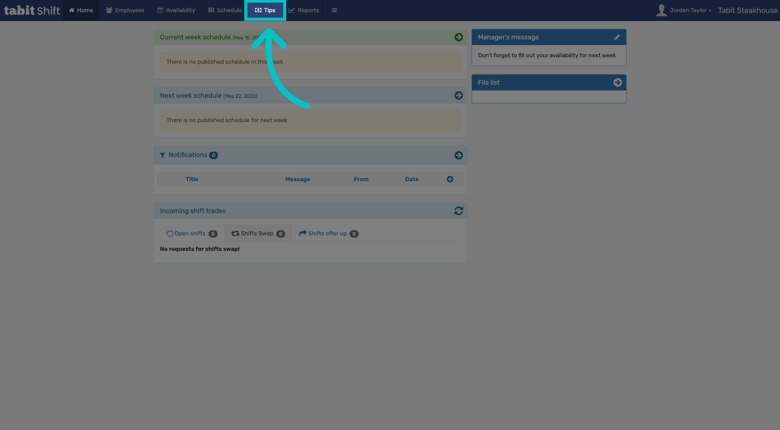 Navigate to Tips Section