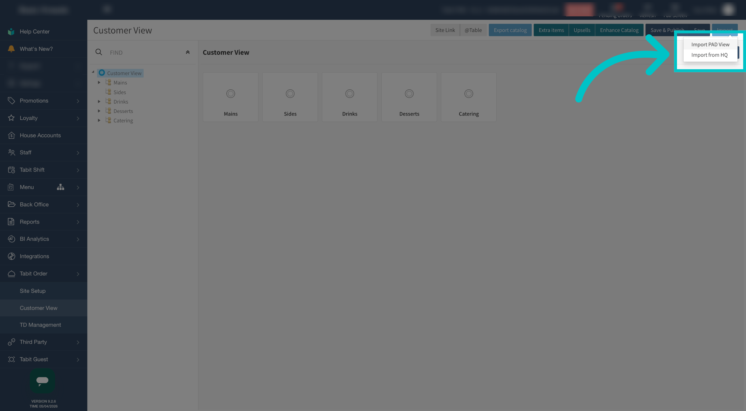 Select Import PAD View