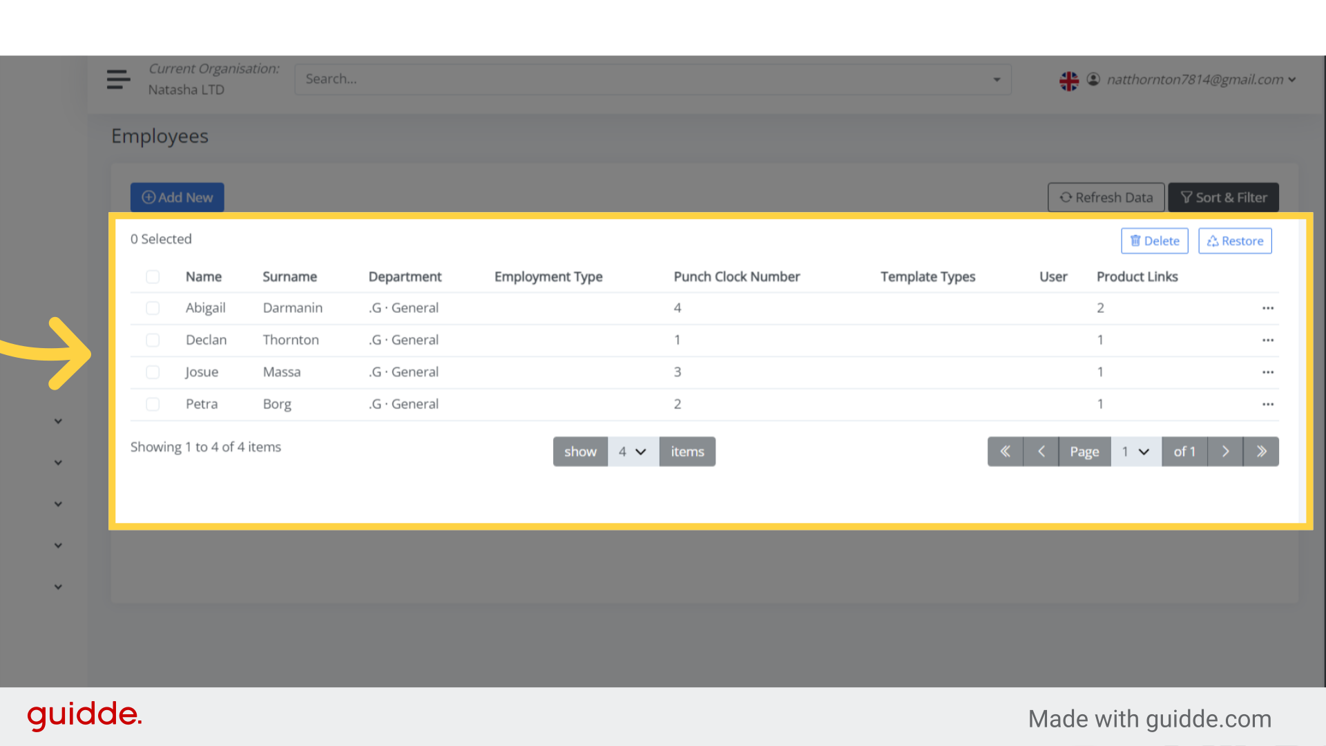 Click 'Name Surname Department Employment Type Punch Clock Number Template Types User Product...'