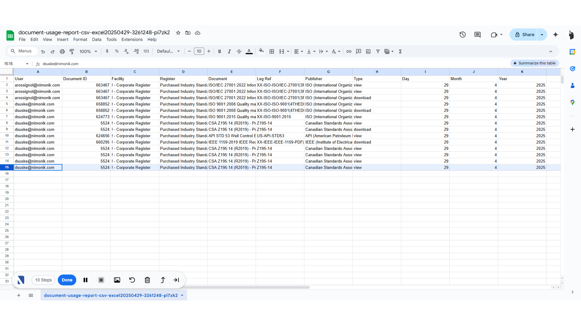 View the Document Usage Report