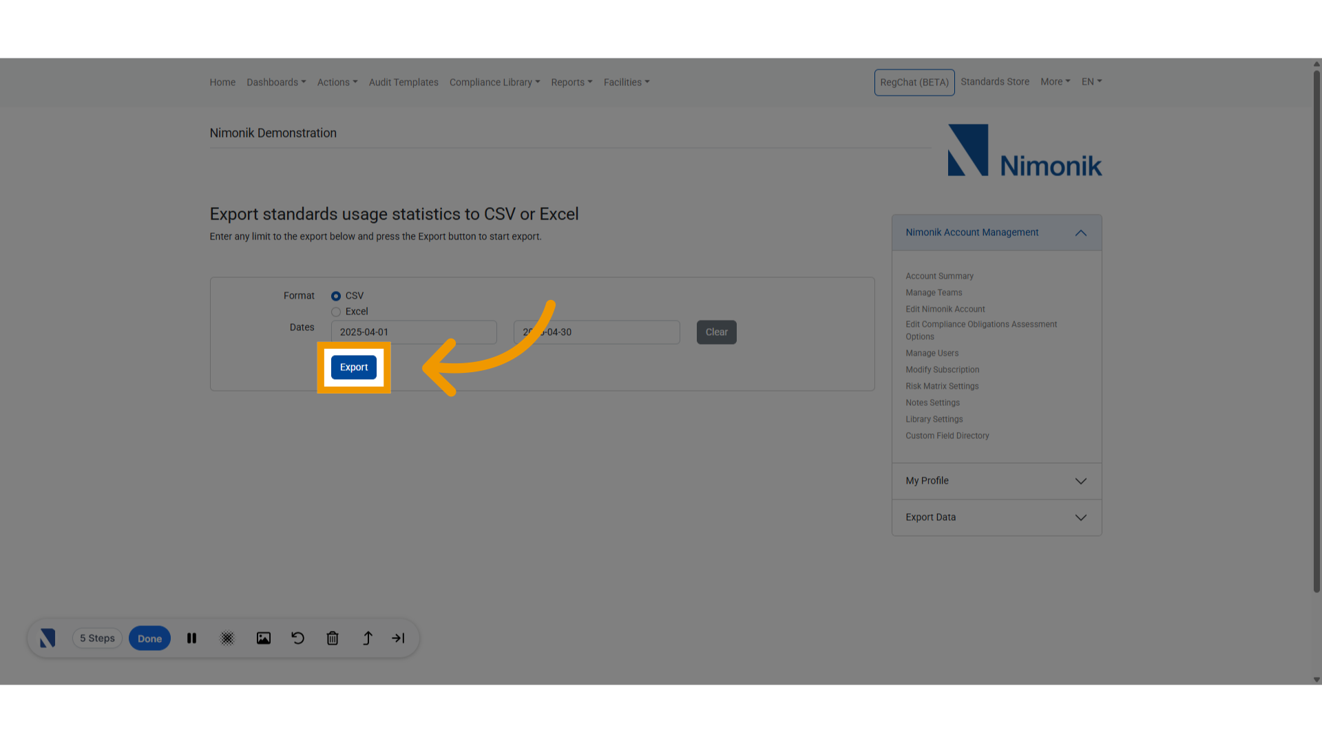Click 'Export'