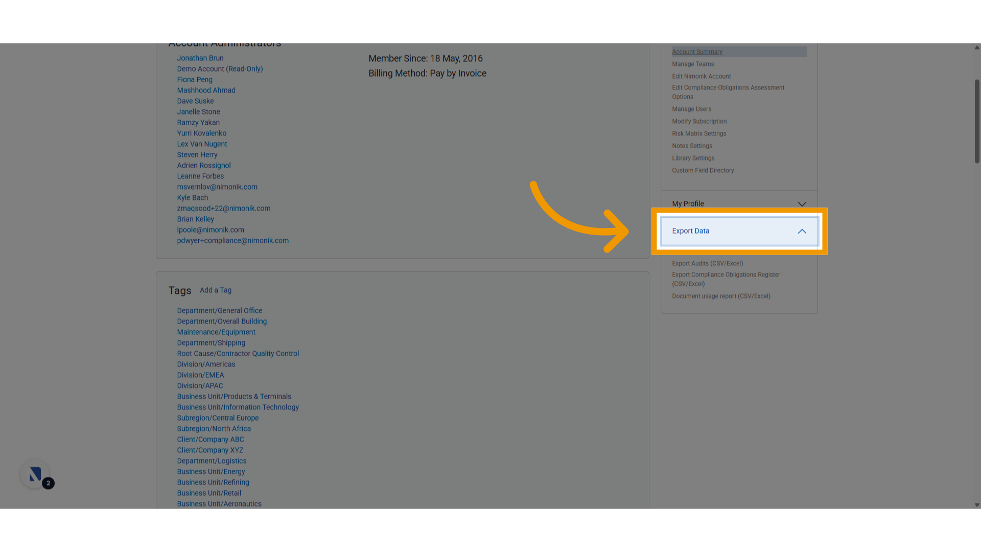 Click 'Export Data'
