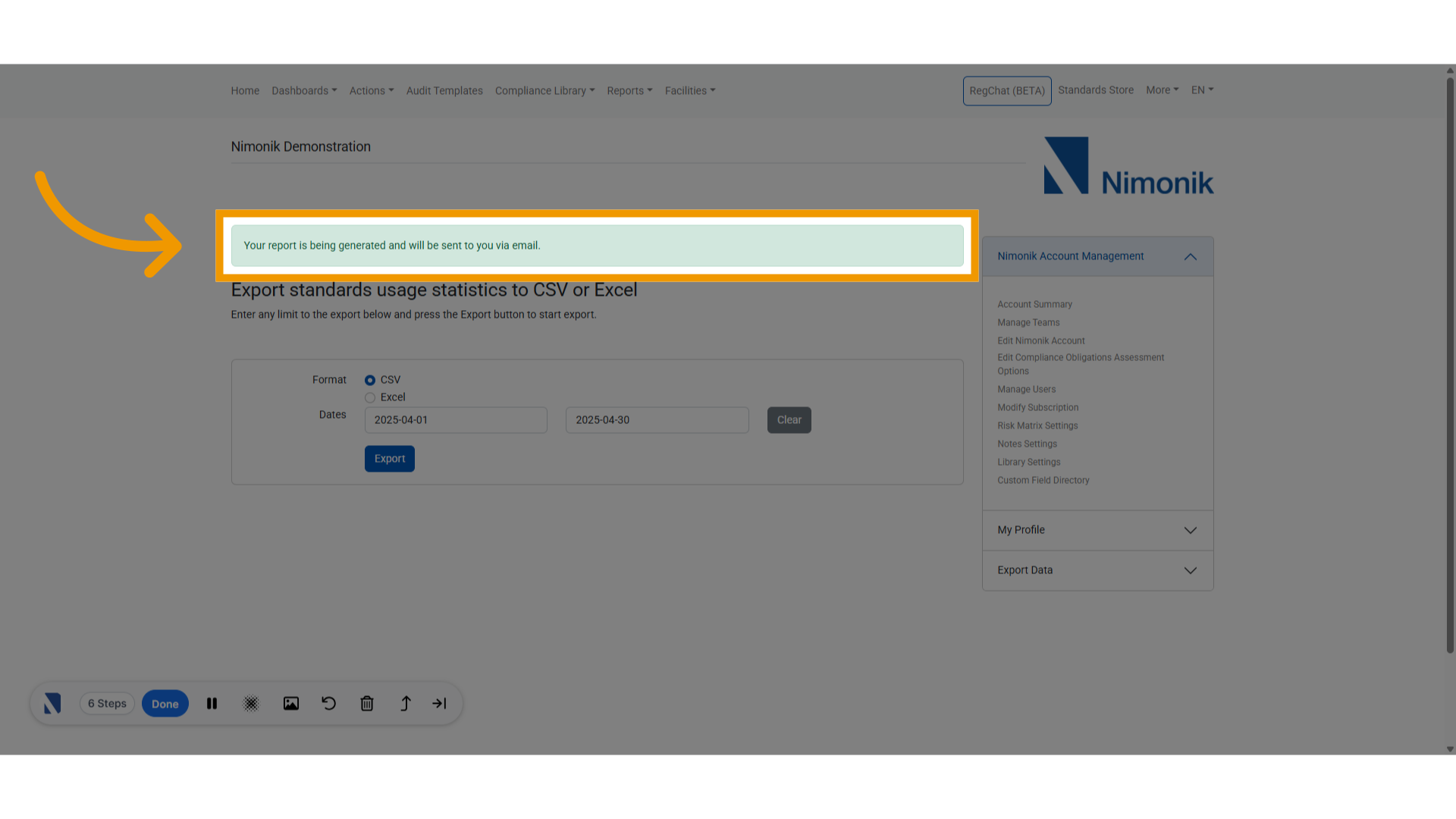 Your report is being generated and will be sent to you via email.