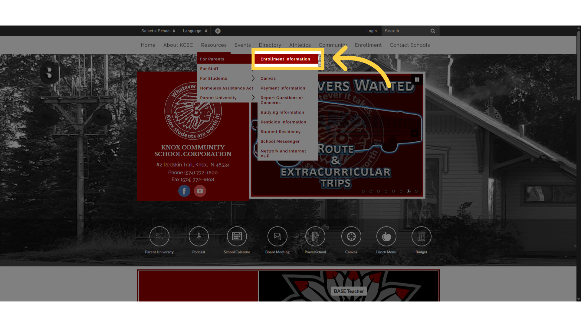 Click 'Enrollment Information'