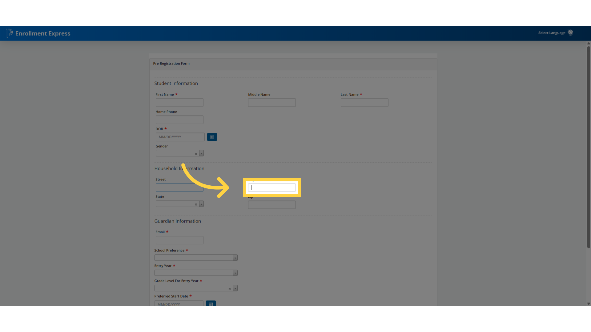 Click 'input for City'