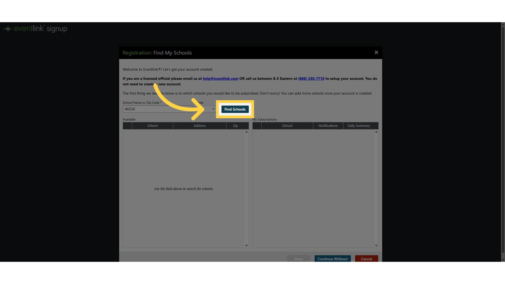 Click 'Find Schools'