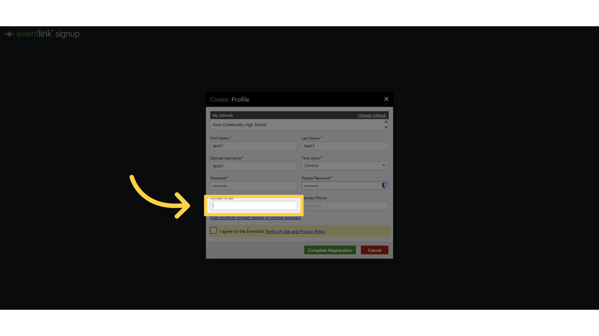 Click 'Contact Email'