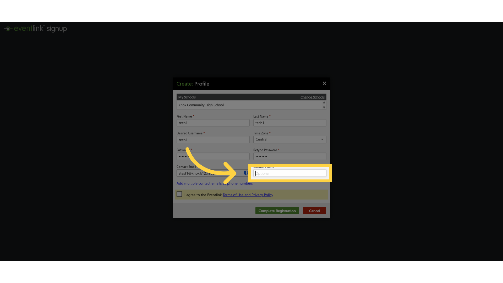 Click 'Contact Phone'