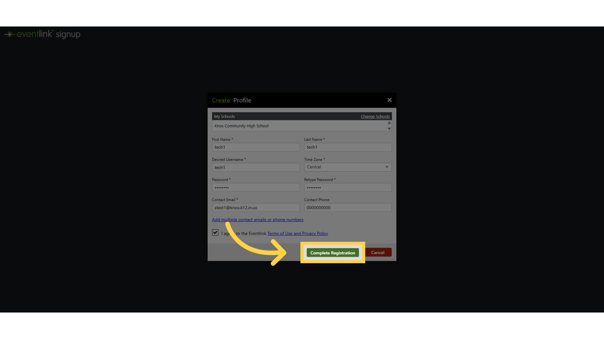 Click 'Complete Registration'