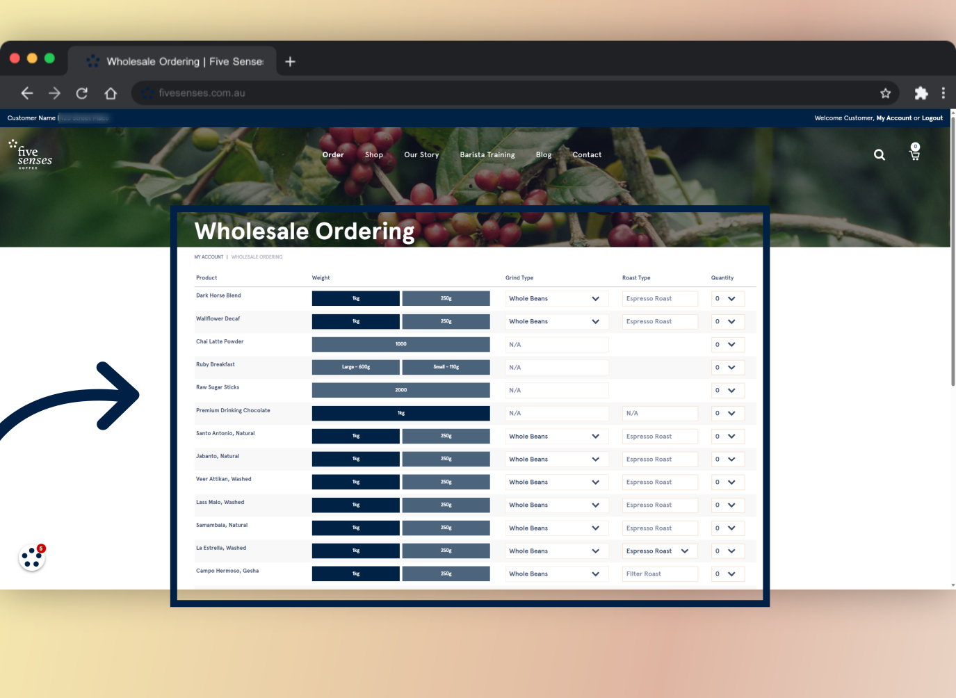 This is the Wholesale-only streamlined ordering form