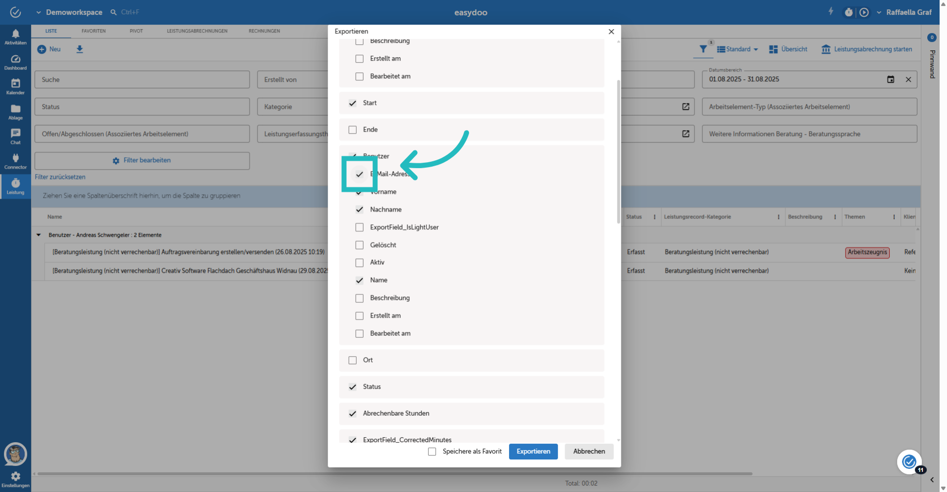 Informationen/Felder bestimmen