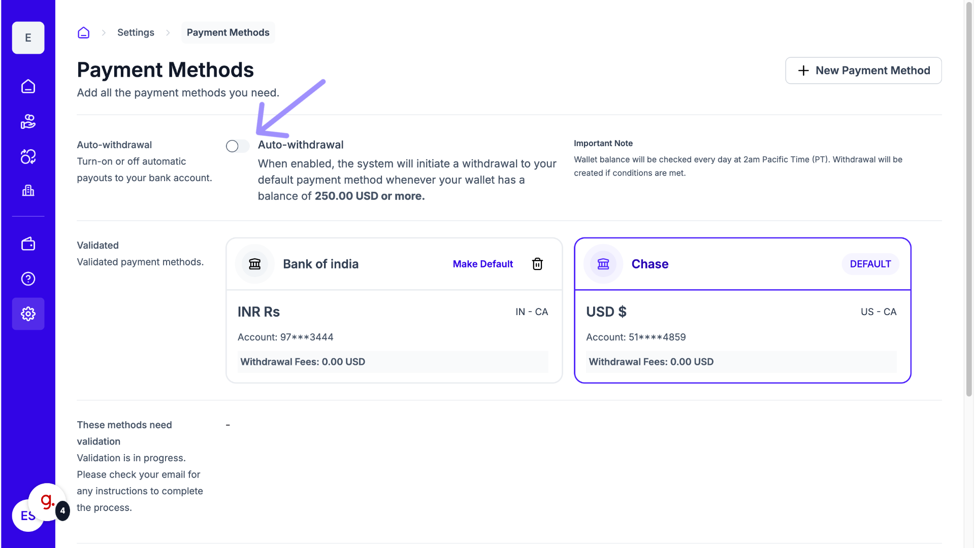 Enable Auto Withdrawal