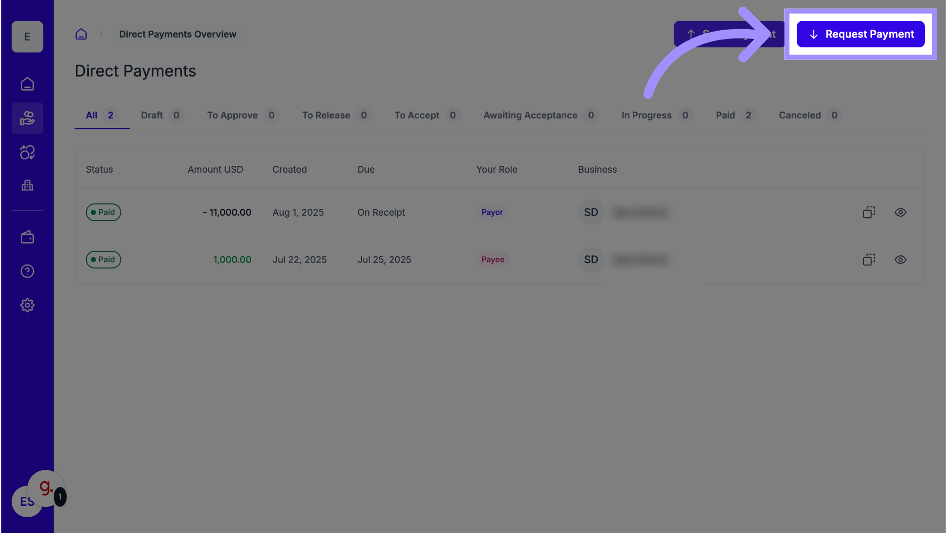 Click 'Request Payment'