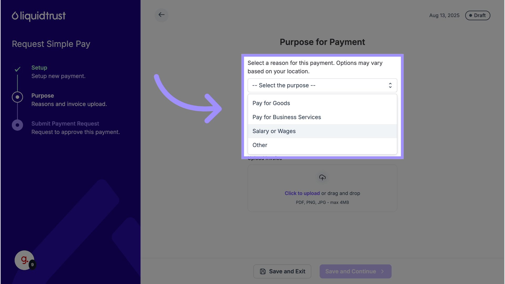 Provide the Purpose of Payment
