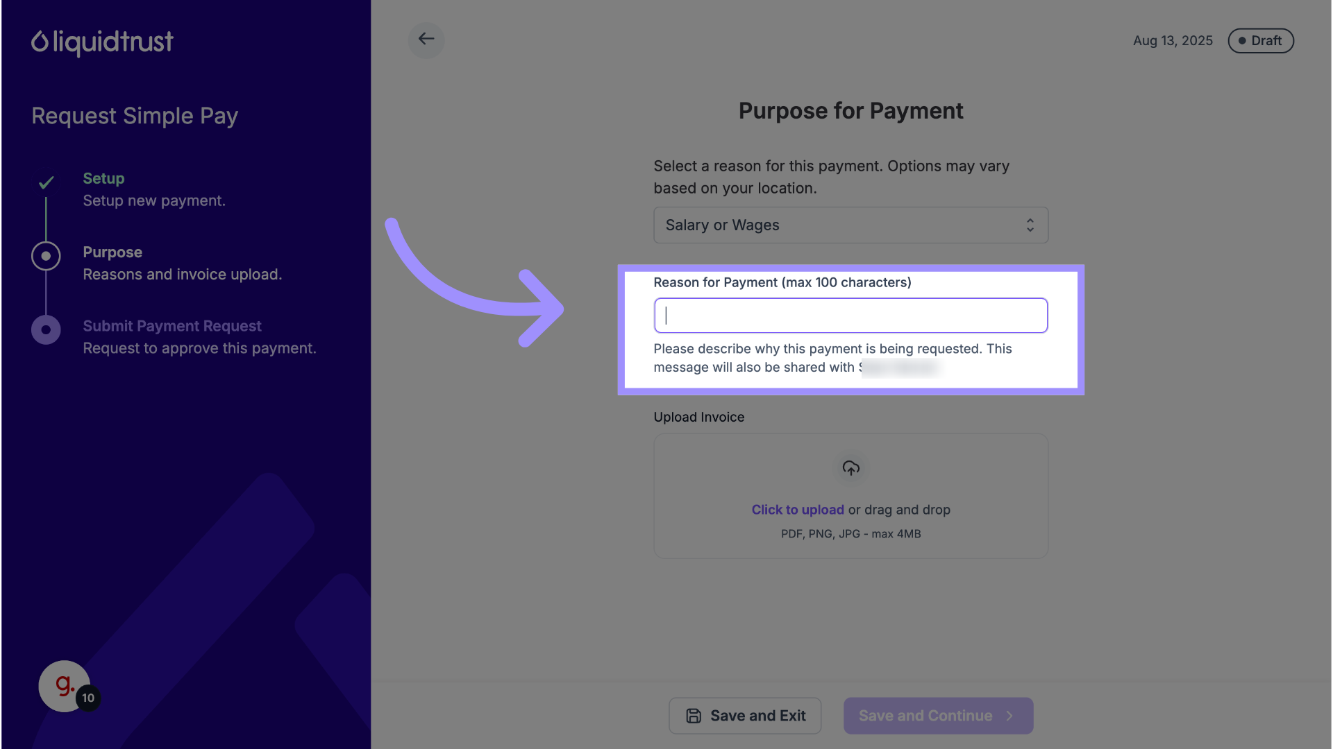 Reason for Payment