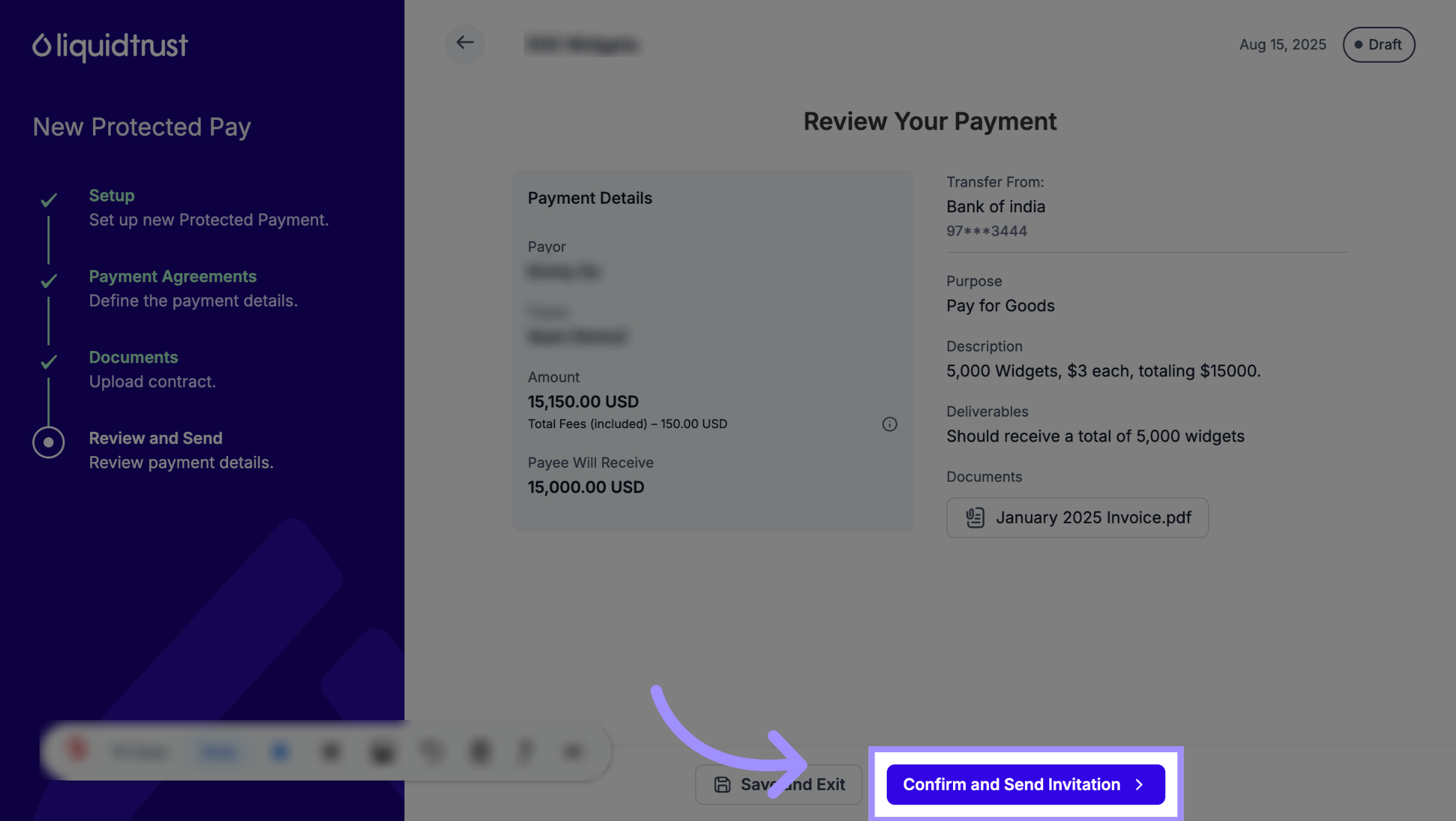 Click Confirm Details and Send Invitation