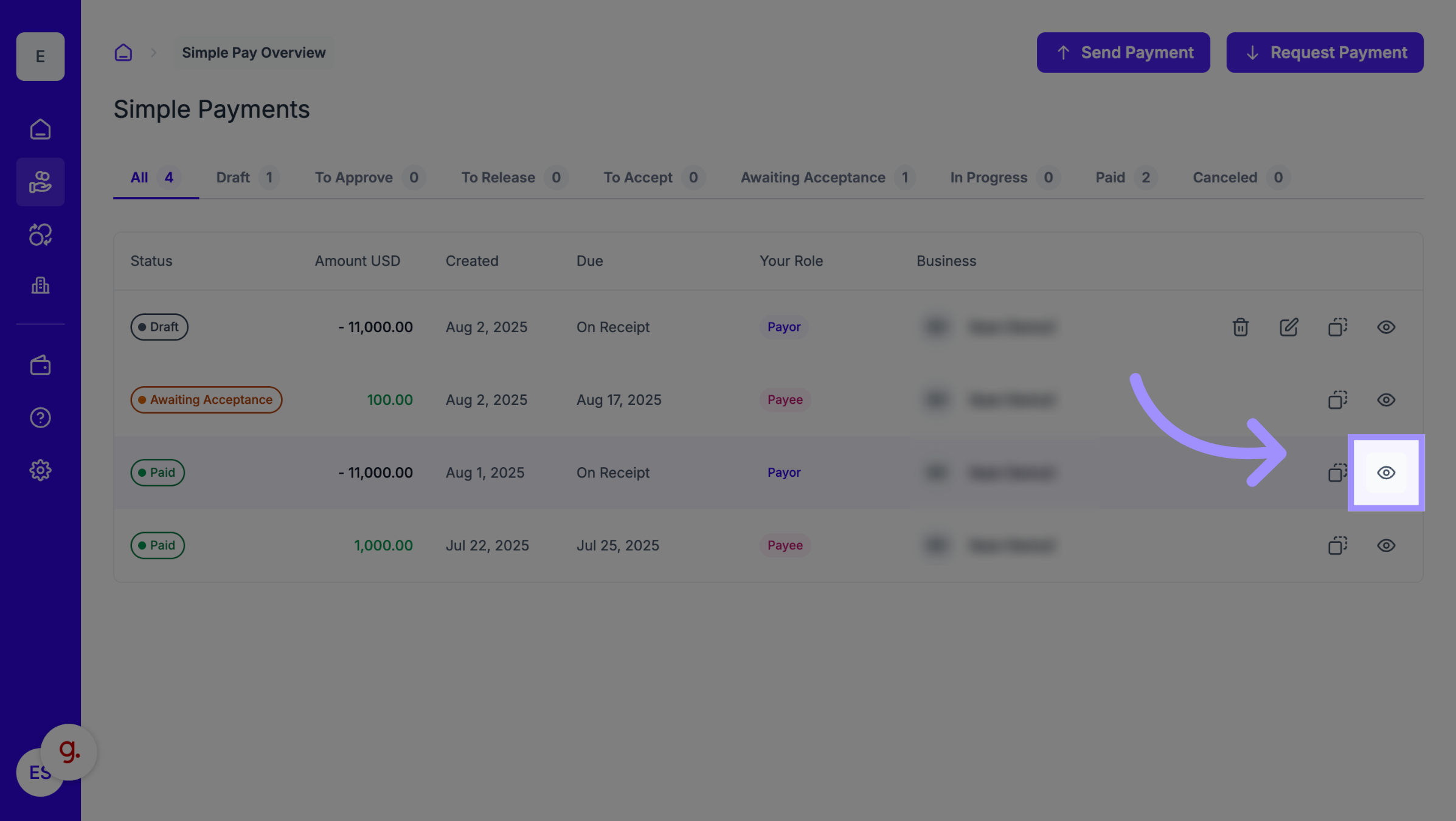 Access Specific Payment Details