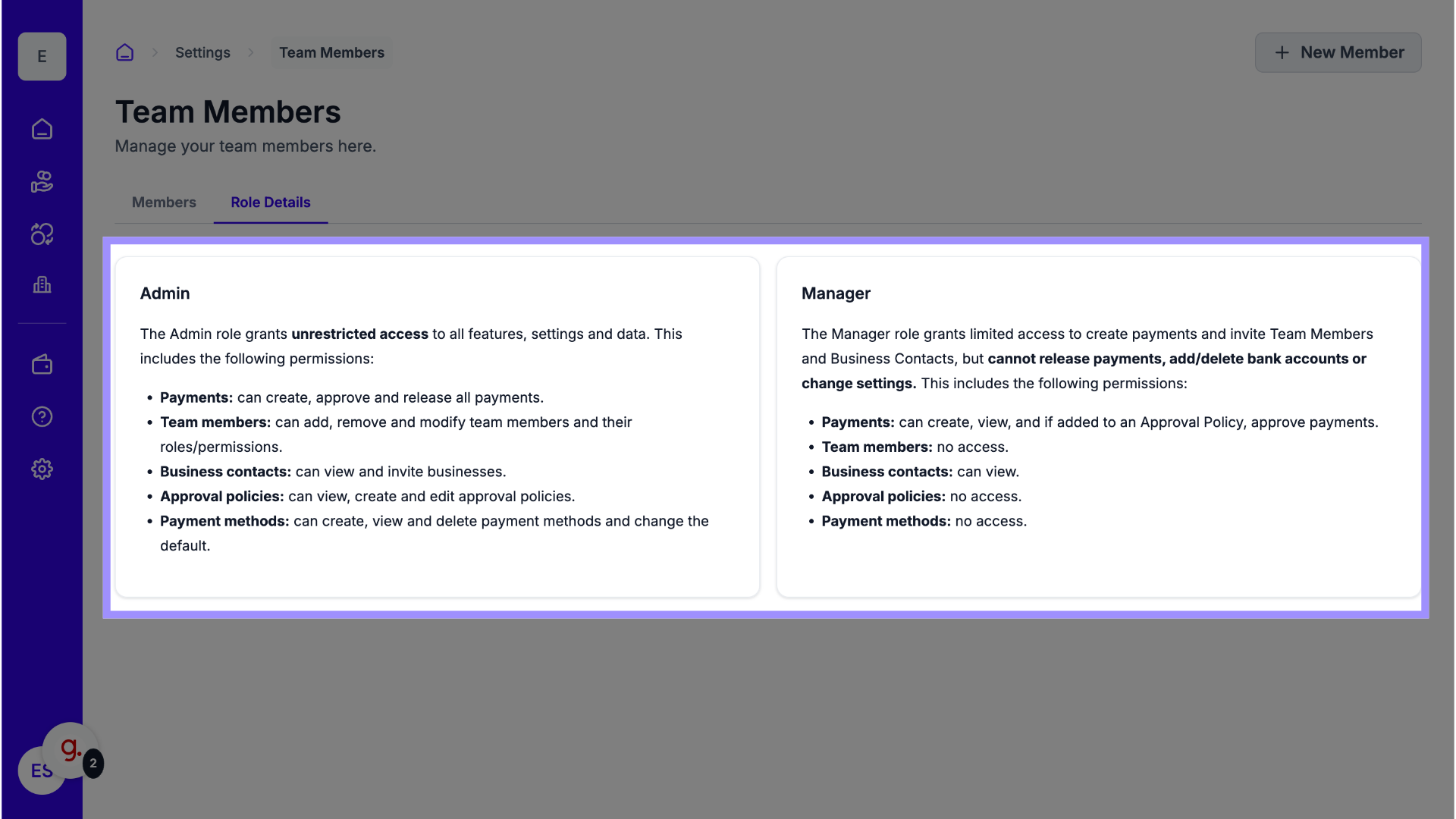 Review 'Role Details'