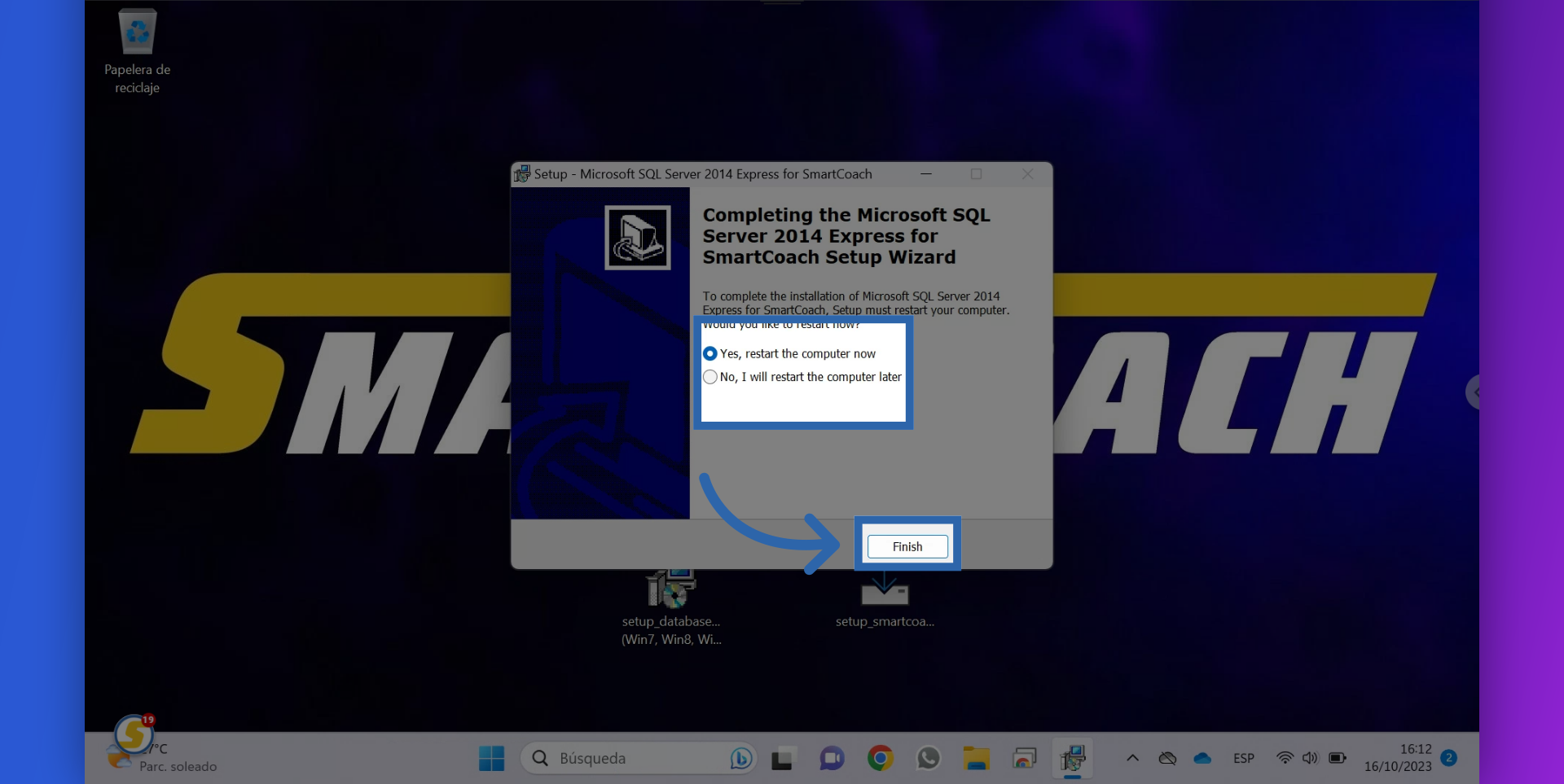 Click on FINISH to restart the computer