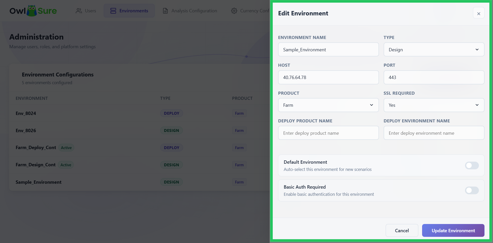 Modify Environment Settings