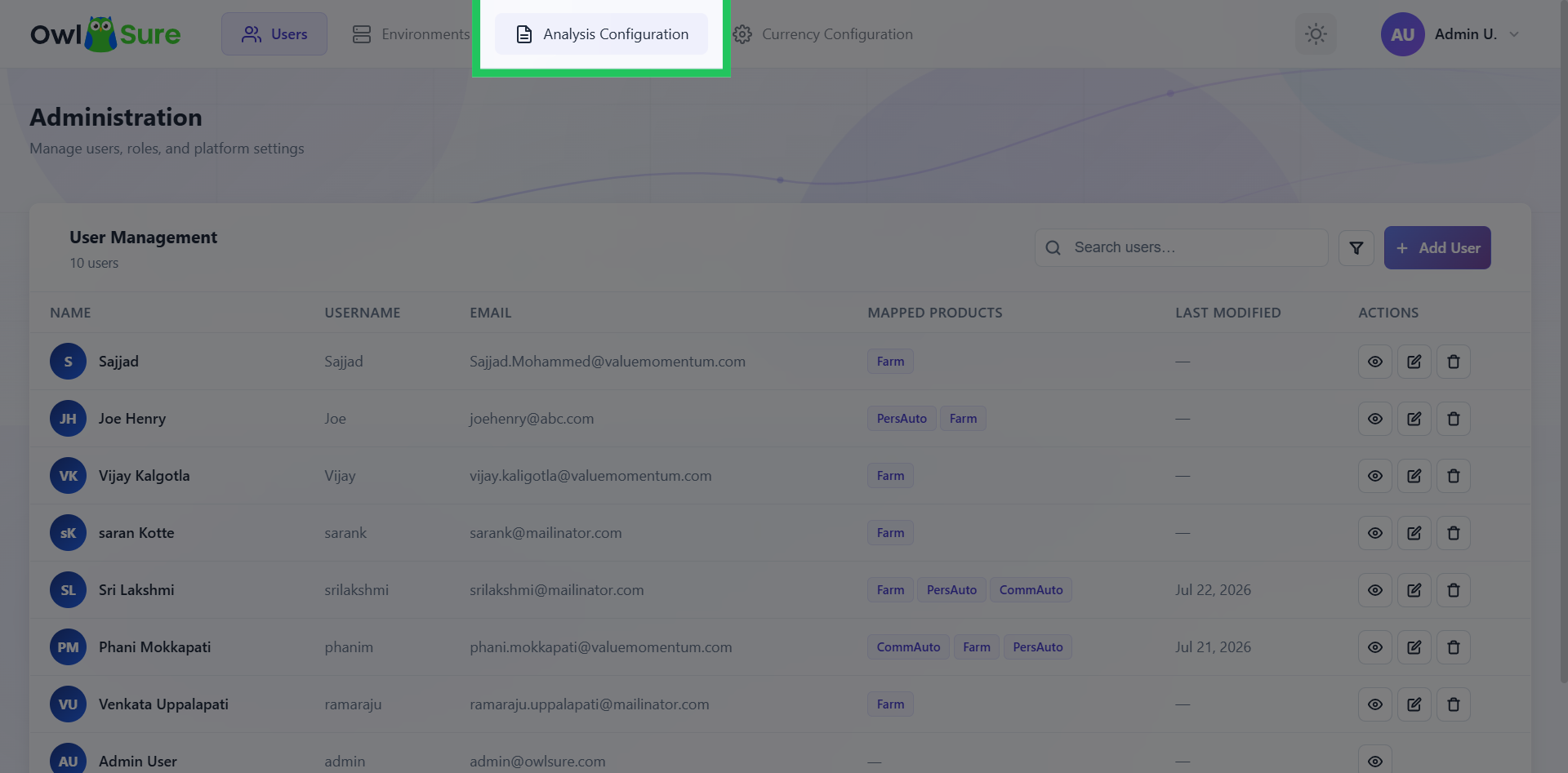 Open Analysis Configuration