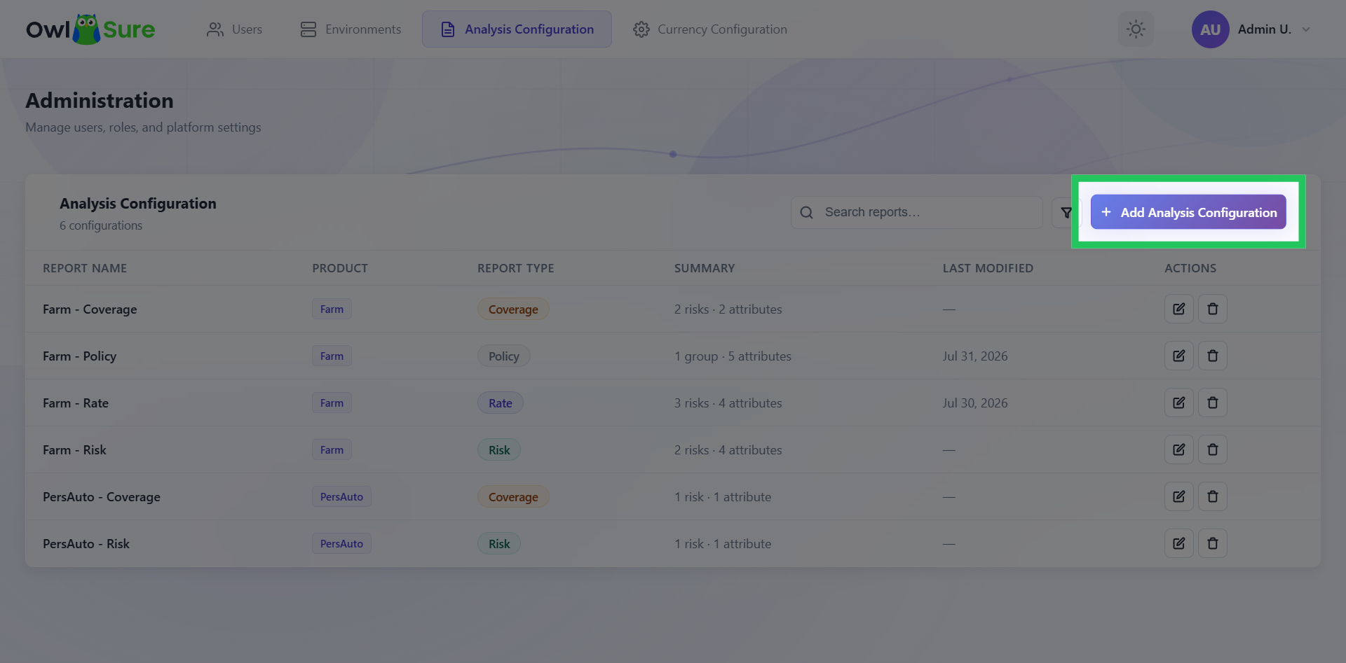 Create a New Analysis Configuration