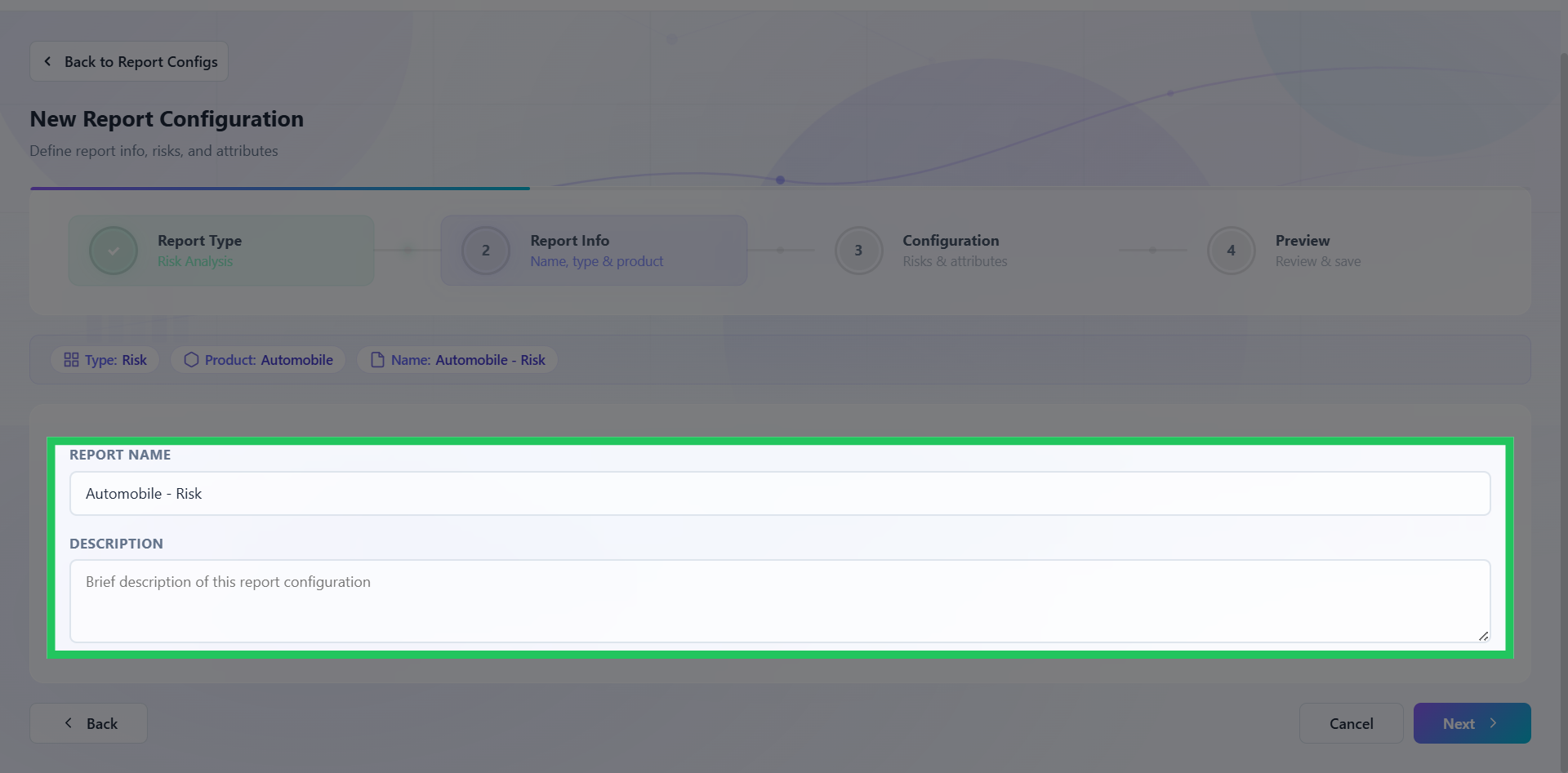 Configure Report Info