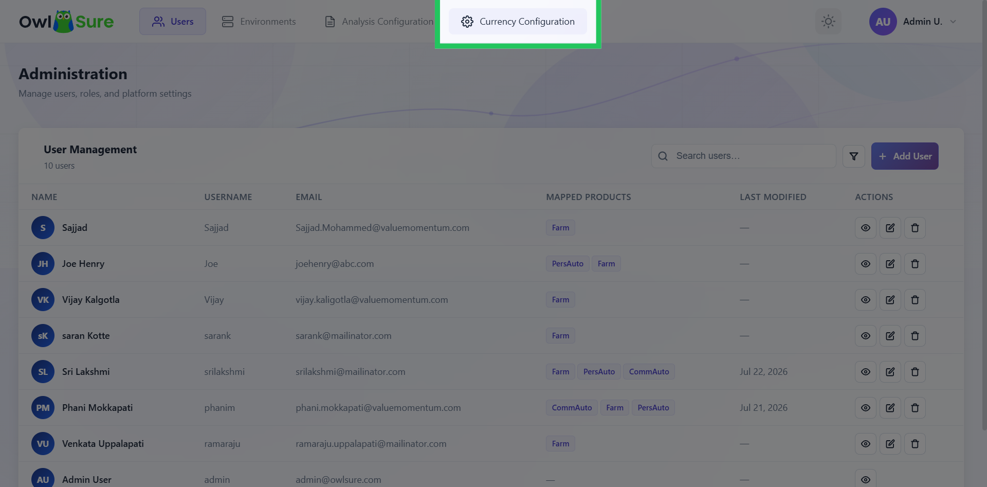 Open Currency Configuration
